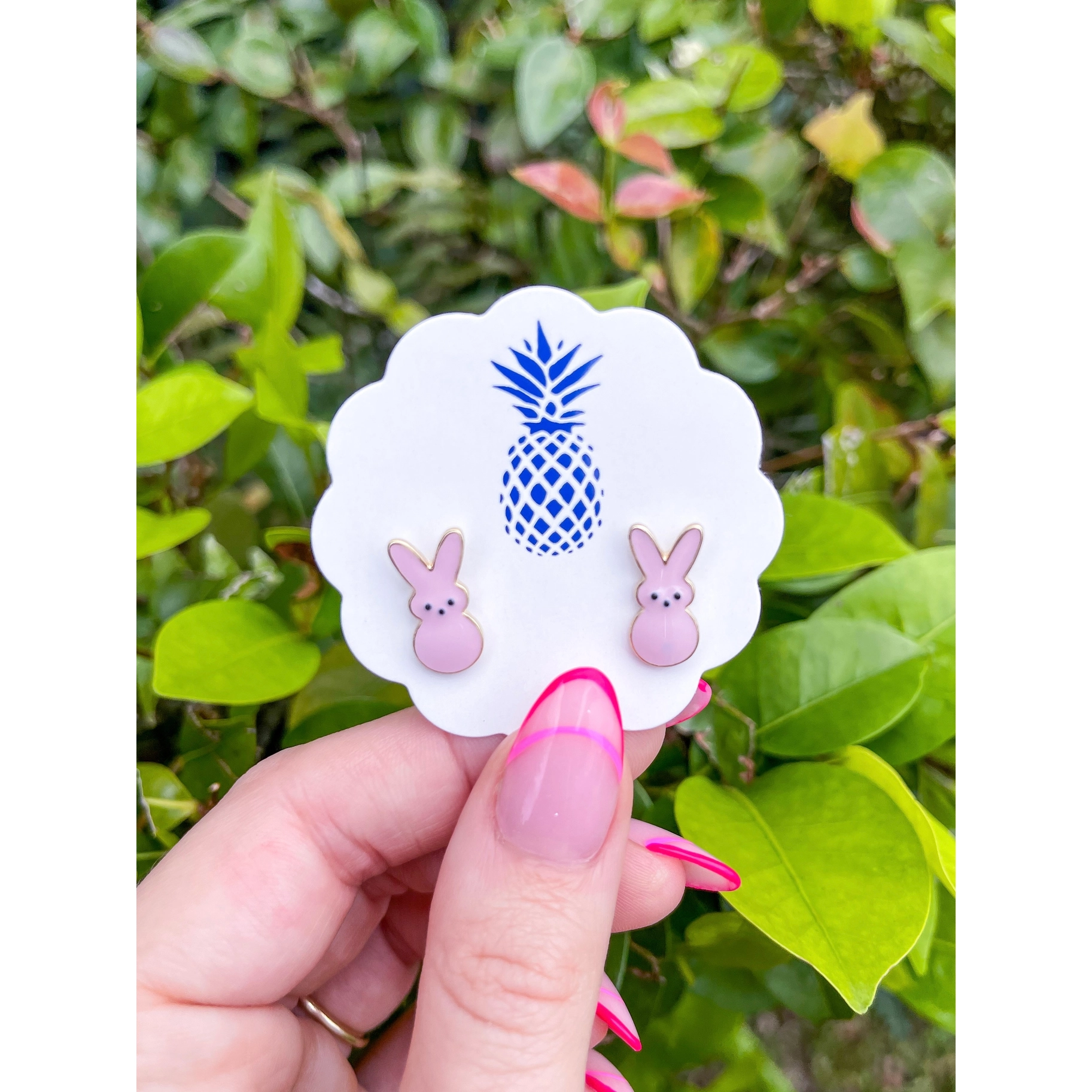 Pink Bunny Enamel Stud Earrings